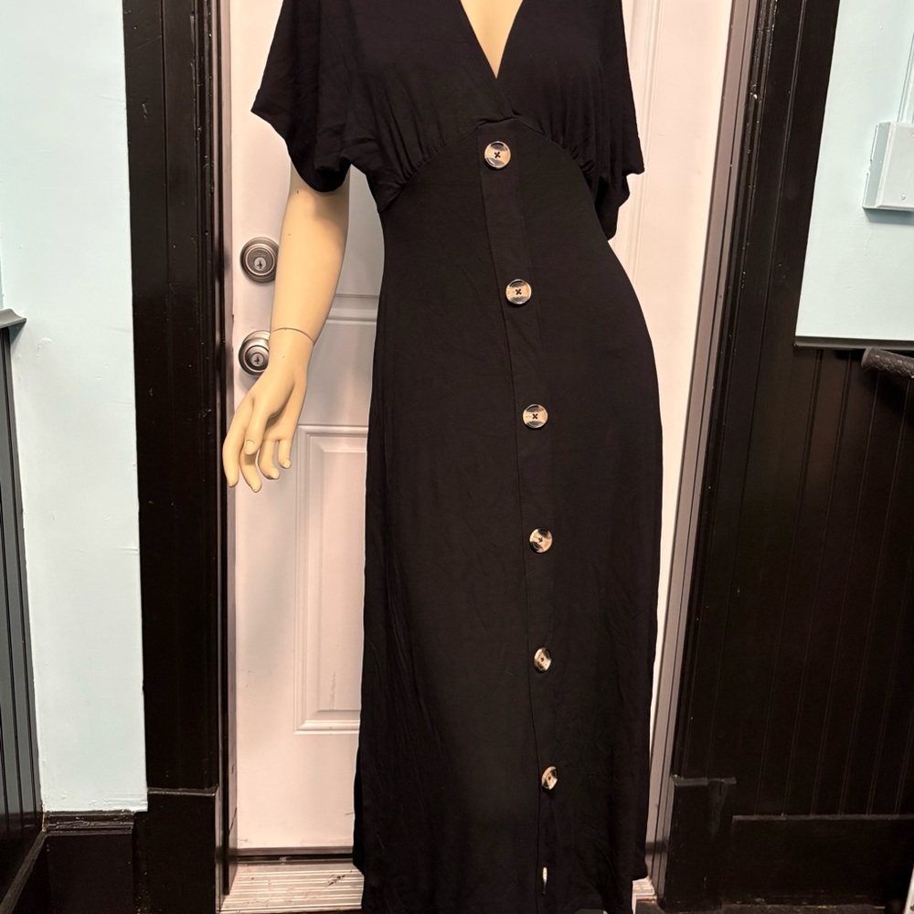 ASOS DESIGN Black Button-Front Flutter Sleeve Maxi Dress
